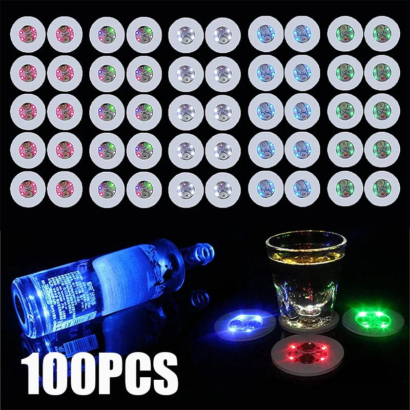 100Pcs LED Tableware Mat Cup  Luminous Sticker Colorful Flashing Bottle Sticker Light-emitting Coaster Stall Bar Light