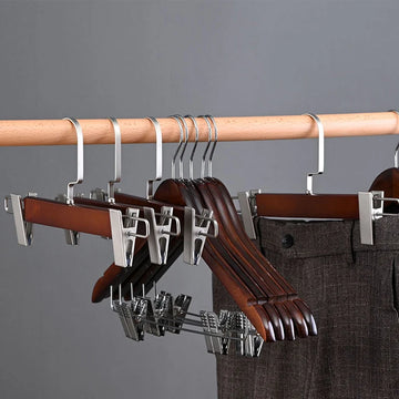 10/20/30pcs Pants Hanger for Store,Retro Solid Wood Trouser Hangers Clip Space Saving for Dress,Wardrobe Organizer Clothes Rack