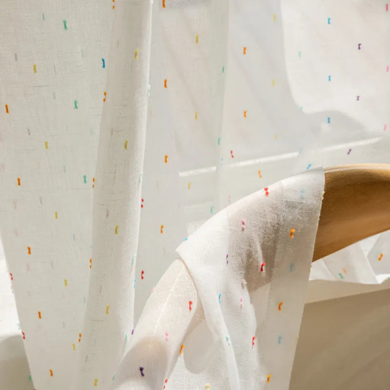 Custom Size Rainbow Dot White Sheer Curtains for Kids Living Room,Pastoral style Tulle Curtain for Bedroom Window Drapes Blinds