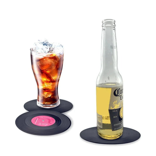 6pcs/Set Colorful Retro Vinyl Record Disk Coasters for Drinks Vinyl Record Coaster Set Coffee Table Decor