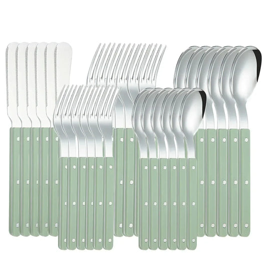 30-Piece Cutlery Set with Acrylic Handles | Stainless Steel Dinnerware Set for 6 – Knife, Fork, Spoon & Chopsticks | Elegant Western Style | NaturalBuiltHome