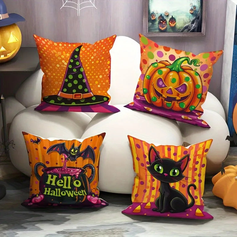 Halloween Themed Pillowcases: Witch Hat, Pumpkin, Cauldron & Black Cat Designs Sofa cushion cover holiday party decoration gift