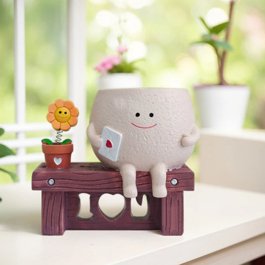 Resin Smile Face Plant Pot Sitting Long Chair Succulent Smile Face Planter Desktop Decorative Flower Pots Gardening Accessories