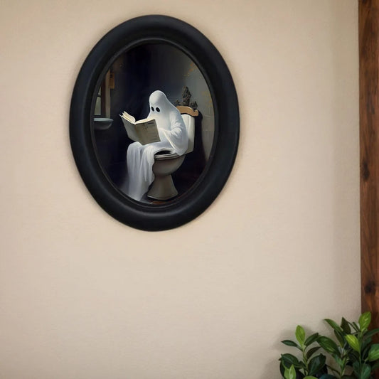1 Piece of Retro Halloween Little Ghost Sitting on the Toilet Reading Decorative Mural - Handmade Oval Wooden Decorative Wall Art (525* 4.16inch), Oval Decoration, Halloween, Christmas, Thanksgiving Victoria Room Dark Decorat