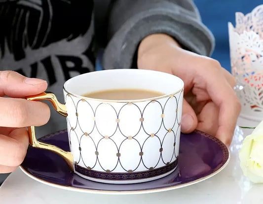 240ML, bone china espresso cup, blue noble design,porcelain coffee mugs with saucer, delicate ceramic cup of coffee, tea set