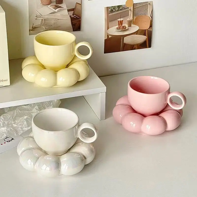 Ceramic Cloud Coffee Mug Sets Creative Makron Flowers Coffee Mug Office Afternoon Tea Cups Kitchen Drinkware Home Accessories