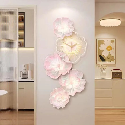 Peony Shaped TV Background Wall Quiet Wall Clocks Silent Living Room Modern Non-Ticking Bedroom Decoration Hallway Home Decor