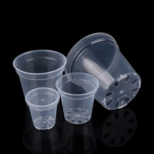 5Pcs Home Garden Transparent Planter Pot 4/5/6/7/8/9Inch Round Orchid Nursery Pots Orchid Container Starting Pot