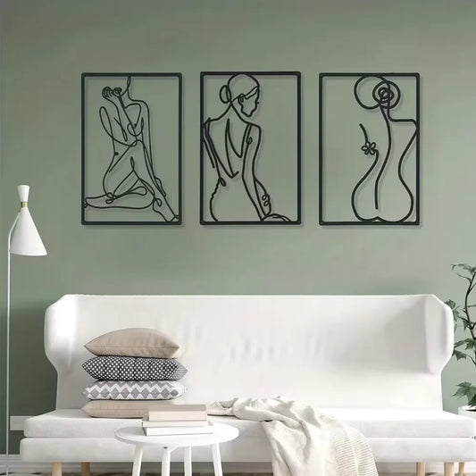 Sleek Modern Metal Wall Sculpture – 3pcs Single Line Cross Design, Thick Real Metal Minimalist Art for Stylish Home Interiors