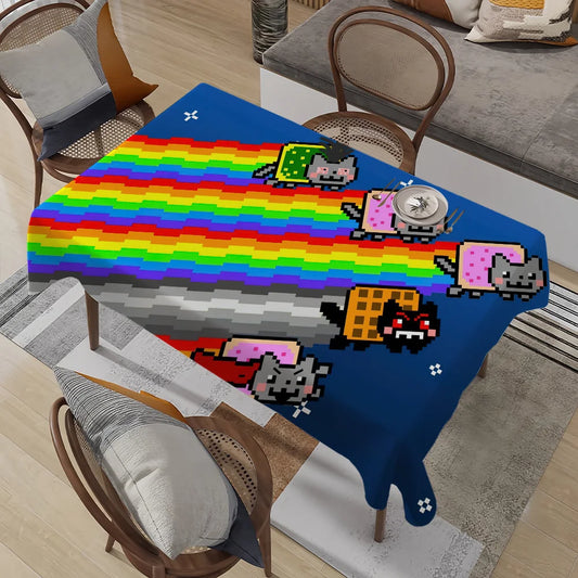 Cartoon Game N-Nyan-C-Cat Cute Bitcoin Z Table Cloth Tablecloths Birthday Stain Resistant Decorative Washable Party Dining table