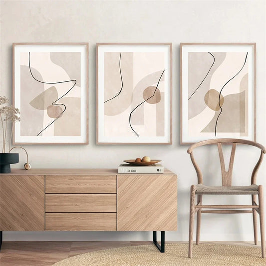 Boho Beige Geometry Abstract Line Wall Art Canvas Print Minimalist Bohemia Poster Modern Wall Painting Picture Living Room Decor