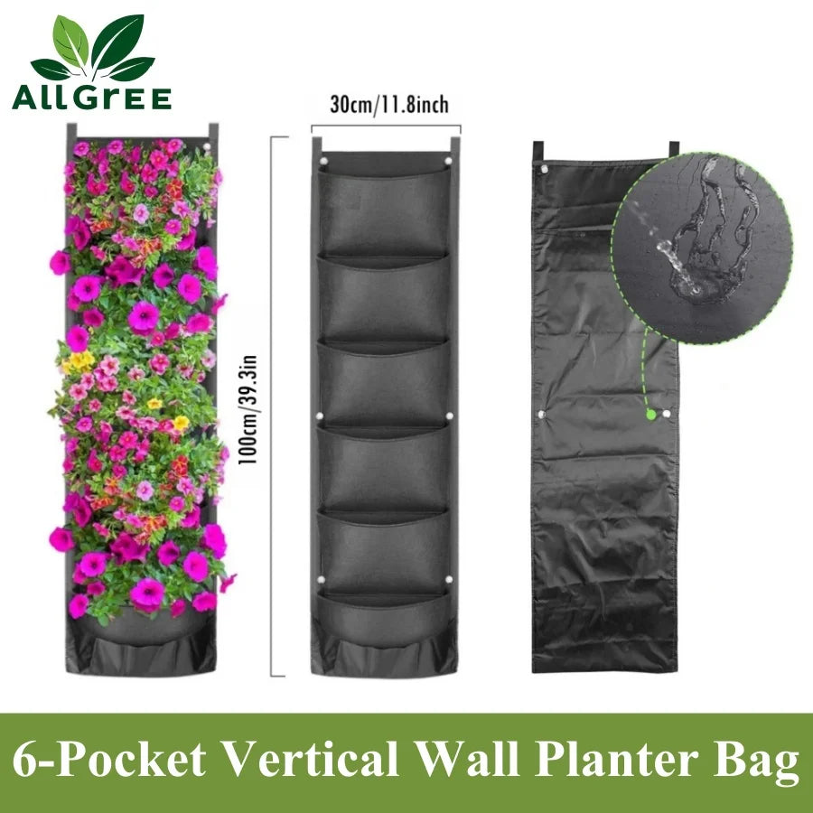 Hanging 6-pocket Waterproof Vertical Wall Planter Bag Planting Flower Grow Bags for Indoor Outdoor Yard Garden Fence Home Decor