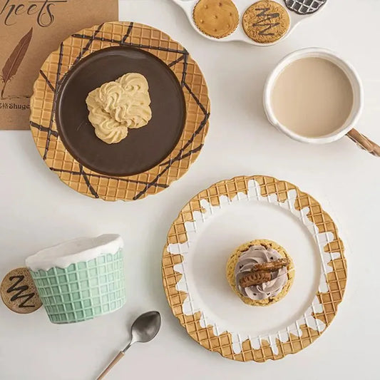 Creative Retro Cookies Ceramic Coffee Cup High-end Exquisite Cereal Breakfast Cup Afternoon Tea Dessert Plate Dessert Plate