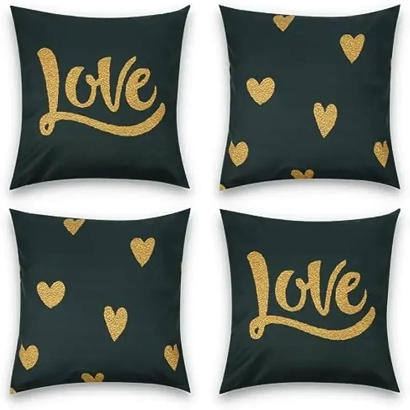 Home Decor Golden Love and Hearts Pattern Pillow Covers Pattern Cushion Cover Suitable for Sofa Bedroom Car Pillow Cover