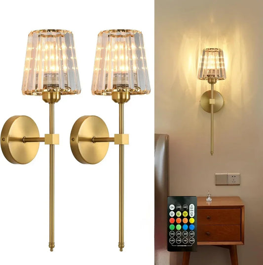 American Style Wall Lamp No wiring LED Rechargeable Bulbs wall Light Crystal wall Sconce For Bedroom Background Home Lighting