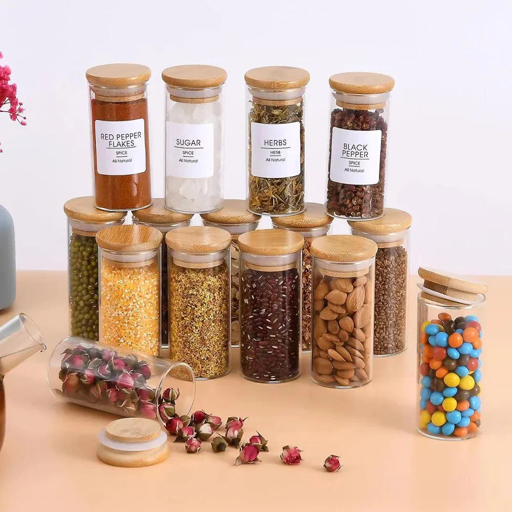 Glass Spice Jars with Bamboo Lids 4oz Airtight Seasoning Containers Small herb Jars for Pantry Organization and Storage