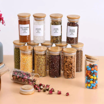 Glass Spice Jars with Bamboo Lids 4oz Airtight Seasoning Containers Small herb Jars for Pantry Organization and Storage