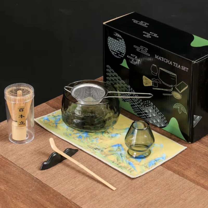 BespritGift New Arrival Matcha Set High Quality Glass Matcha Tea Set Bowl Whisk Stand Scoop with Gift Set Box for Tea Ceremonies