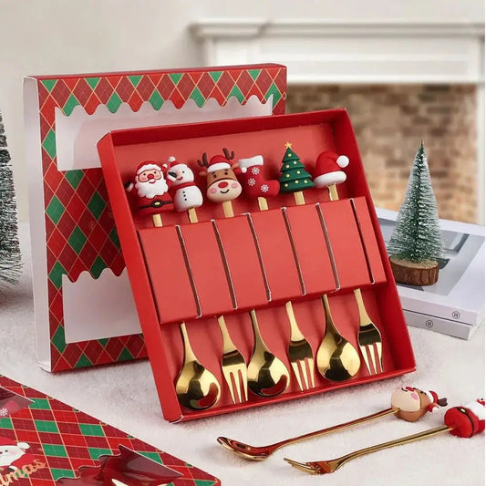 (2/4/6pcs) Christmas Cutlery Set – Stainless Steel Spoons & Forks with Festive Handles | Holiday Tableware for Coffee & Dessert | NaturalBuiltHome