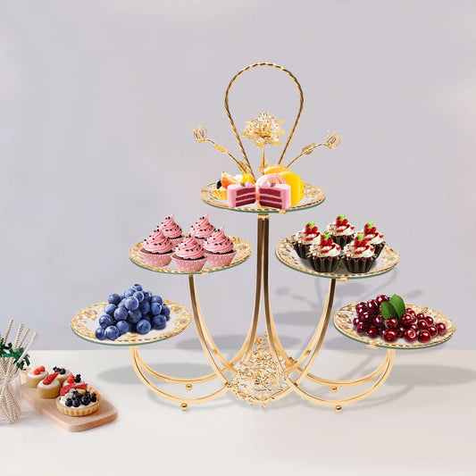 3-Tier Cake Stand with Tempered Glass Plates and Gold Iron Frame, Perfect for Serving Cupcakes, Desserts, and Treats at Events