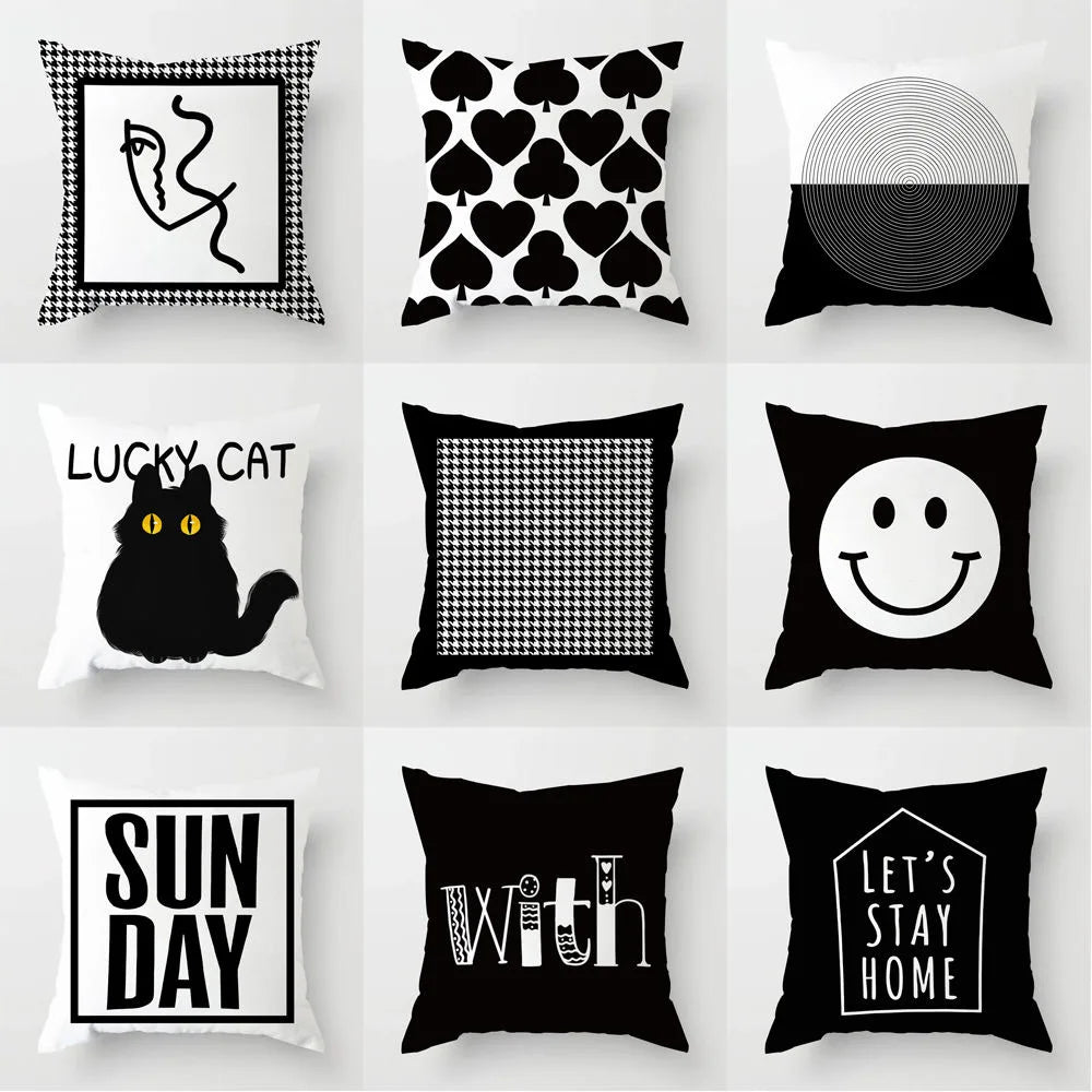 Ins Nordic Geometry Black and White Pillowcase Light Luxury Home Sofa Cushion Cover Living Room Bedroom Pillow Cover