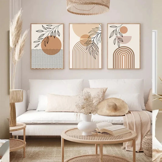 Creative Bohemian Light-colored Block Canvas Prints Nordic Minimalist Line Wall Art Poster for Living Room Bedroom & Home Decor