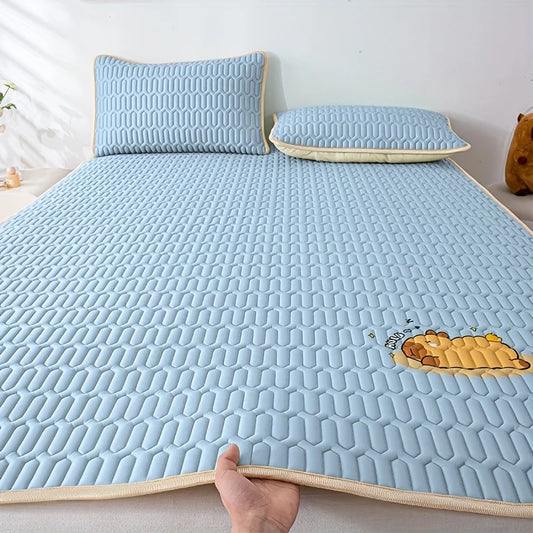 Cool Feeling Ice Fabric Bed Linen Single Summer Cold Bed Pad Washable Cartoon Mattresses  Elastic Band Four Corners Bedspreads