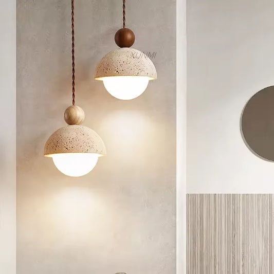 LUMA Cave Stone Pendant Light LED Yellow Travertine Hanging Lamp for Kitchen Island Restaurant Bedroom Livingroom Chandelier