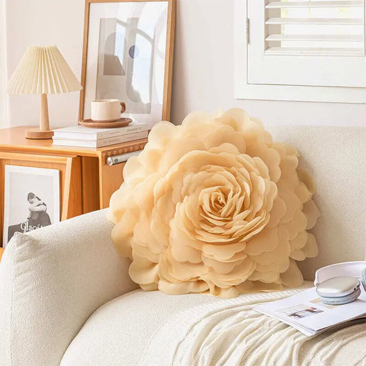New Flower Rose Tulle 3D Pillow Cover Luxury Handmade Cushion Case Sofa Pillowcase Home Decoration (Without Filling)