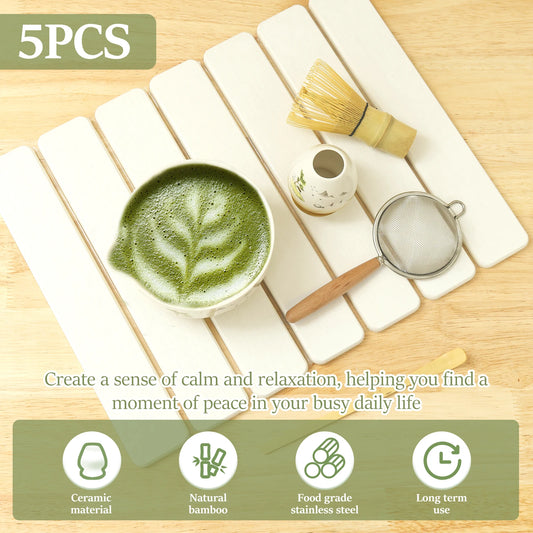 5Pcs Matcha Tea Set Ceremonial Aesthetical Matcha Kit With Whisk Leakproof Maccha Whisk Tea Set for Present Beginner Enthusiast