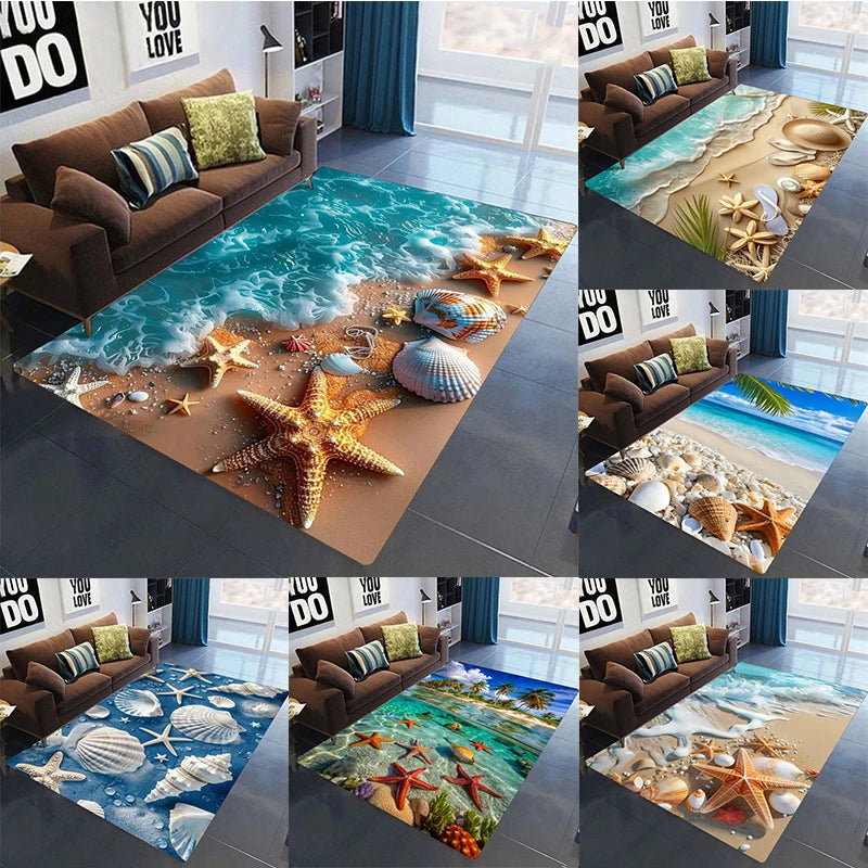 2025 New Starfish Beach Shell Sea Star Sand Carpet Rug for Living Room Bedroom Home Sofa Decoration,Kids Play Non-slip Floor Mat