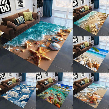 2025 New Starfish Beach Shell Sea Star Sand Carpet Rug for Living Room Bedroom Home Sofa Decoration,Kids Play Non-slip Floor Mat