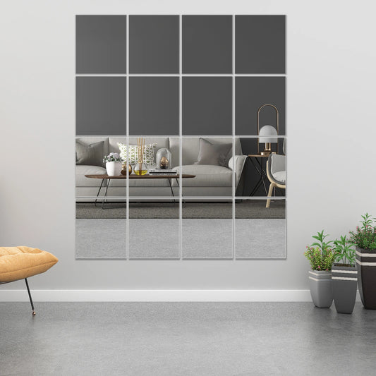 Clear Large Wall Mirror for Home Gym,Bedroom,Door,Bathroom ( 14'' x 12'' - 16PCS)