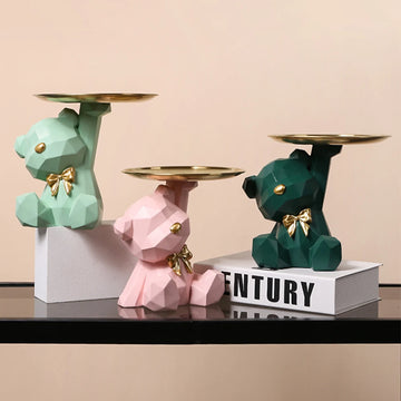 Storage Sculpture Geometric Bear Key Holder Figurine Entrance Crafts Resin Desk Decor Candy Sundries for Office Coffee Supplies