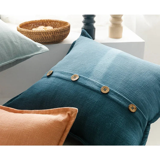 Nordic Cotton Linen Cushion Cover Luxury Sofa Solid Plain Coconut Button Pink Pillowcases Throw Pillow Cover Home Decore 45x45cm