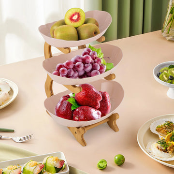 3-Tier Serving Bowls with Stand Snack Dessert Tray Plate Rack For Party Wedding Fruit Bowl with Bamboo Wood Stand 22.5*14*32cm