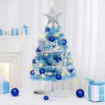 Hot Sale 45/60cm Mini Christmas Tree With lights Blue Christmas Tree Desktop Mini Christmas Miniature Pine With Ornaments
