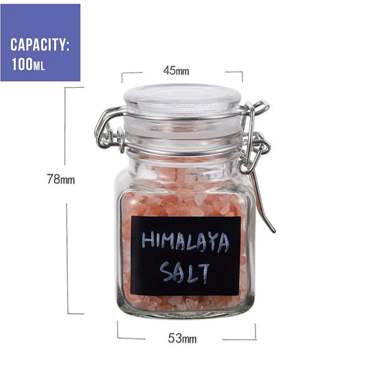3.4oz Small Airtight Glass Spice Jars with Lids & Clip Top,Square Bottles, Herb Jars, Mason Jars, Seasoning Containers
