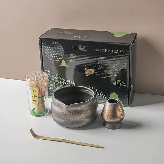 Traditional Matcha Tea Set – 4pcs Ceramic Bowl, Bamboo Whisk & Spoon | NaturalBuiltHome