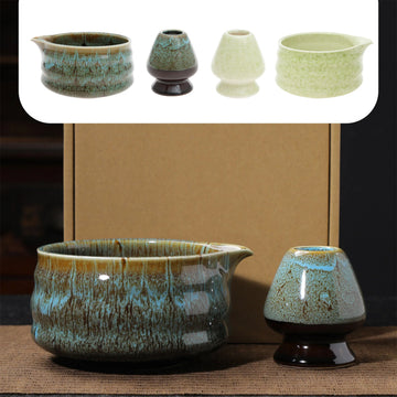 Ceramic Matcha Bowl and Whisk Set Sturdy Elegant Easy to Clean Matcha Mixing Bowl Kit Heat Resistant Japanese Tea Kit for