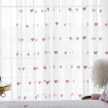 1PC Korean Princess Style Pink Love Sheer Curtain For Children's Room, Living Room Bedroom ,Cute Home Window Tulle Curtain-Hook