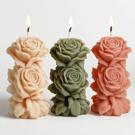 DIY Rose Cylinder Flower Candle Silicone Mold Handmade Rose Pillar Soap Resin Plaster Gypsum Mold Wedding Home Decor