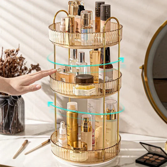 Rotating Makeup Organizer for Vanity 3 Tier Skincare Organizers Large Storage Bathroom Countertop Clear Cosmetic Holder Dresser