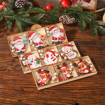 9Pcs Wooden Santa Claus Pendant Merry Christmas Decorations for Home Elk Snowman Ornaments Xmas Party Tree Decor