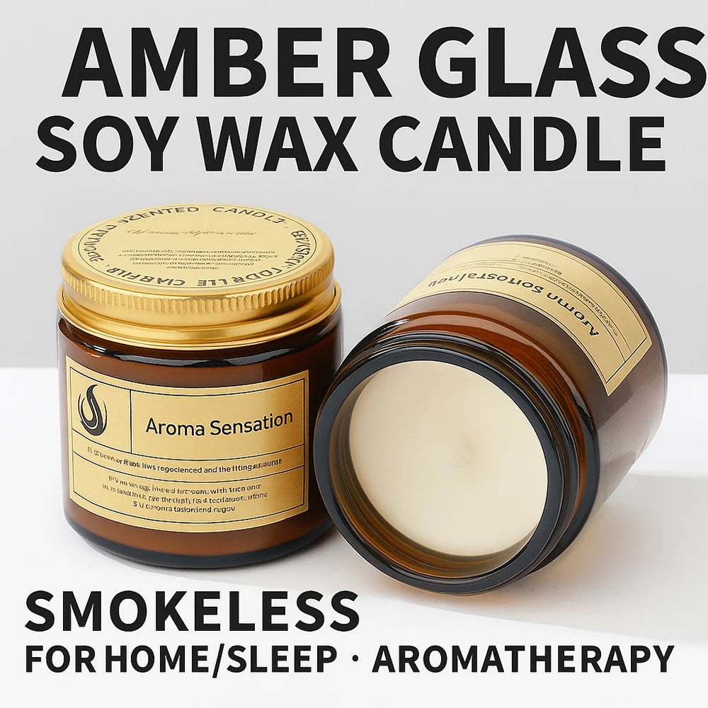 Smokeless Soy Wax Scented Candle 100g-Rosemary Aroma in Amber Glass Jar/ Aromatherapy Candle For Sleep/Home/Gift