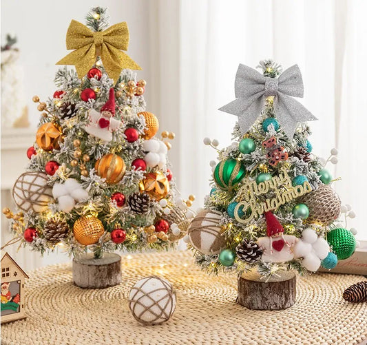 45CM Mini Christmas Tree Desktop Decorations with LED Lights Xmas New Year 2024 Ornaments Home Office Party Decors Festival Gift