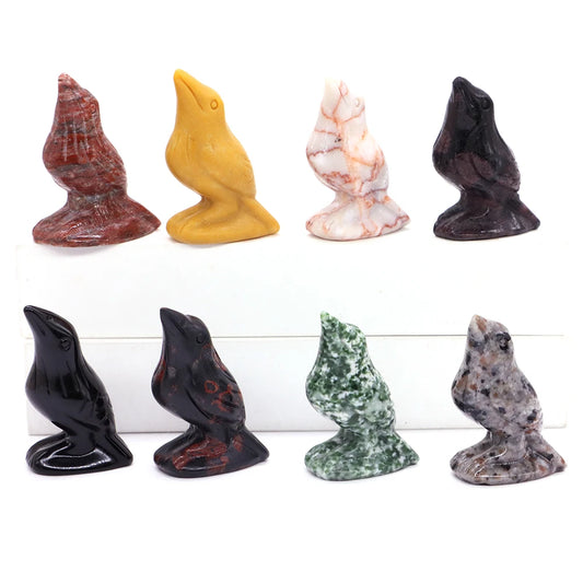 2" Raven Statue Natural Stone Black Obsidian Crow Sculpture Ornament Healing Crystal Bird Figurine Halloween Creative Decoration