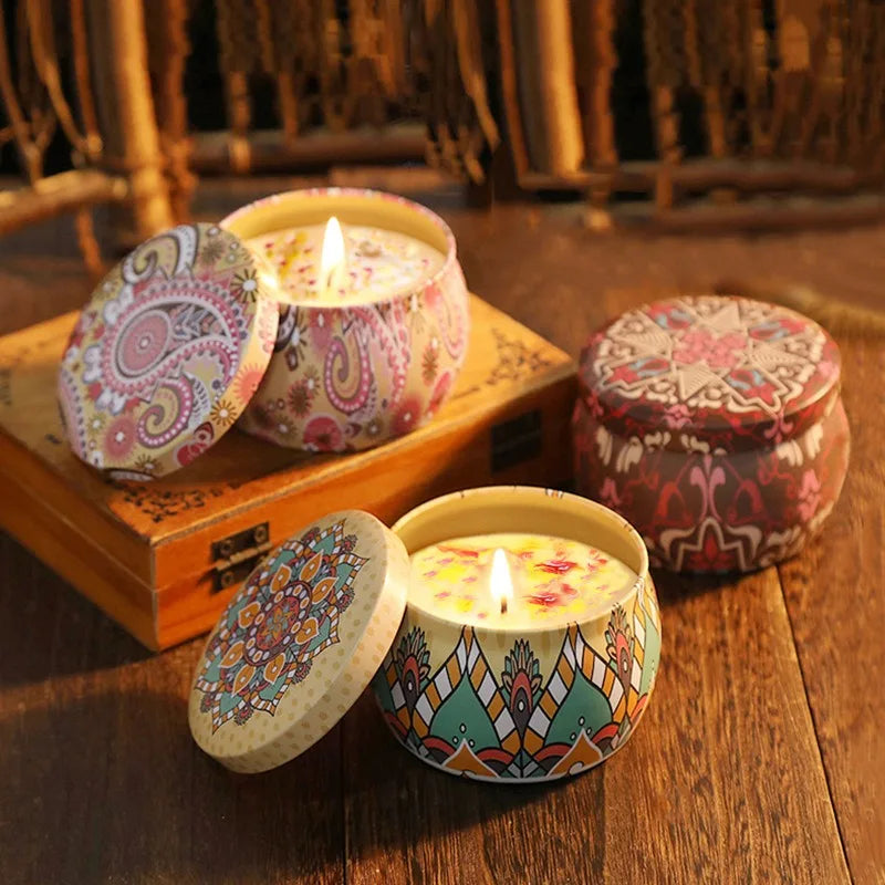 4Pcs/Box Scented Long Lasting Smokeless Fragrance Candle Jar Soy Candles Crystal Stone Dried Flower Couples Romantic Home Decor