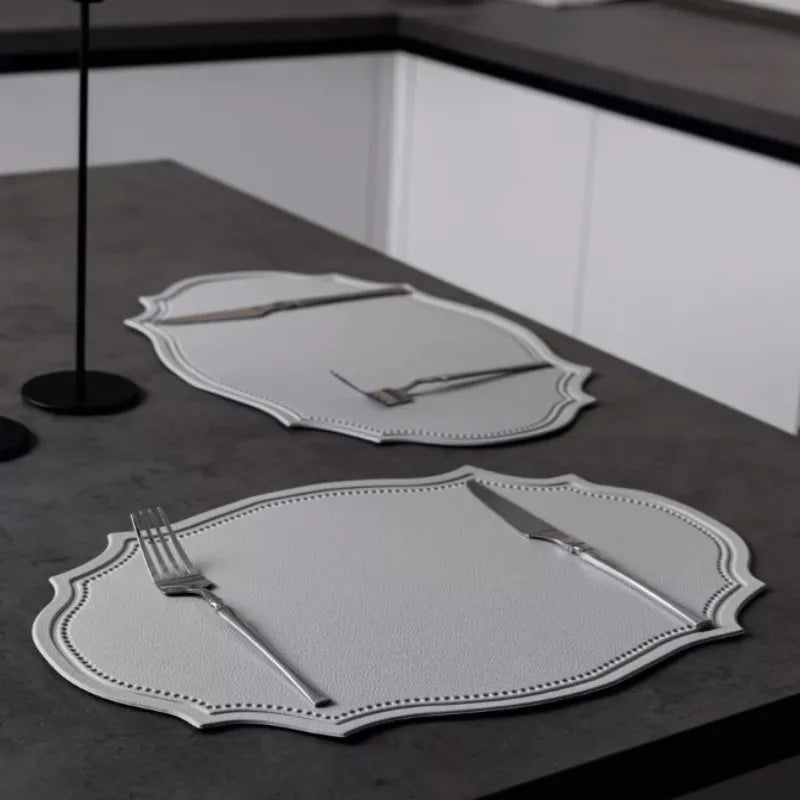 1/4/10pcs Oval Shaped Placemats Light Grey Faux Leather Table Mats Pad Kitchen Accessories Outdoor Indoor Party Table Decor