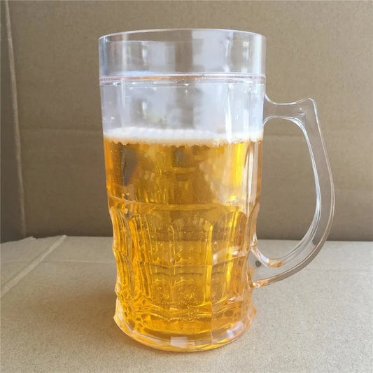 Creative Cool Double-layered Fake Beer Glass, Thickened Cup with Handgrip, Transparent Mugs, Teasing Supplies, 450ml